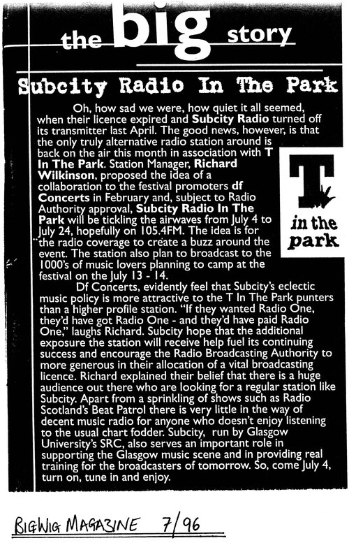 T in the Park 1996 Broadcast press - bigwig magazine